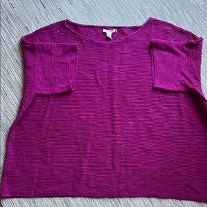 Eileen Fisher Organic Linen Ribbed Knit Sweater Size MediumFuchsia Pink Layering